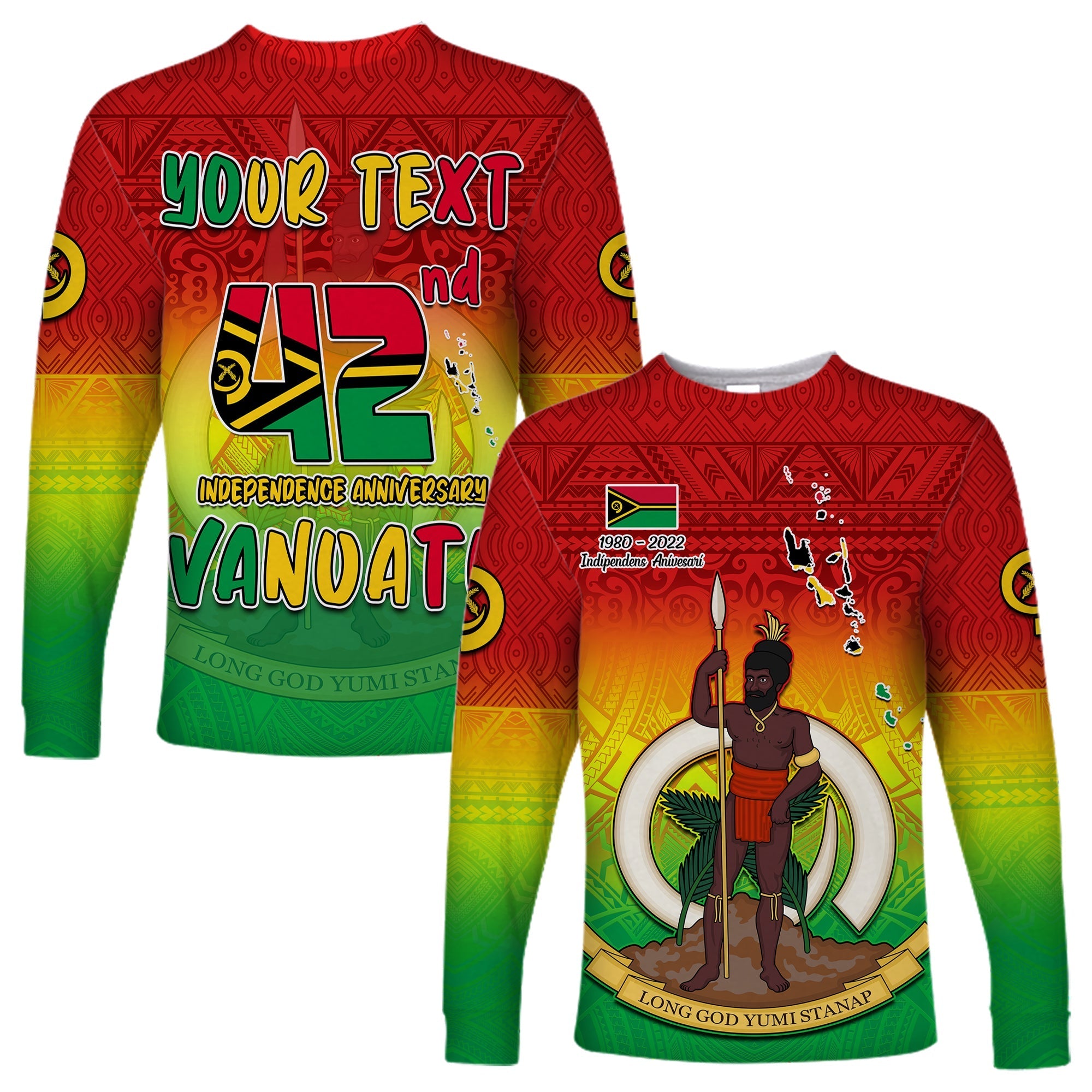 (Custom Personalised) Vanuatu Independence Day Long Sleeve Shirt 42nd Anniversary Yumi Yumi Yumi LT13 - Wonder Print Shop