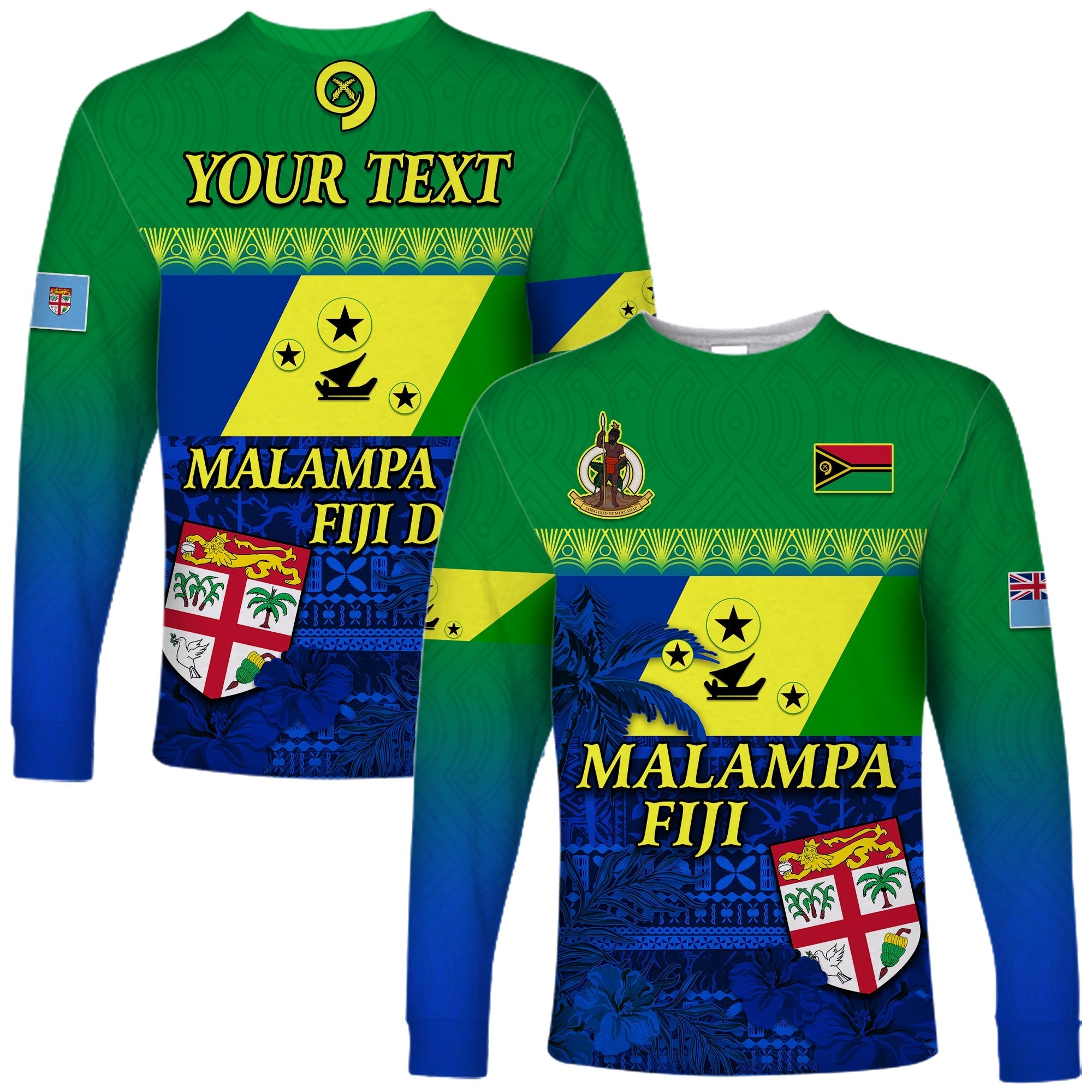 Custom Personalised Malampa Fiji Day Long Sleeve Shirt Vanuatu Polynesia mix Flowers LT13 - Wonder Print Shop