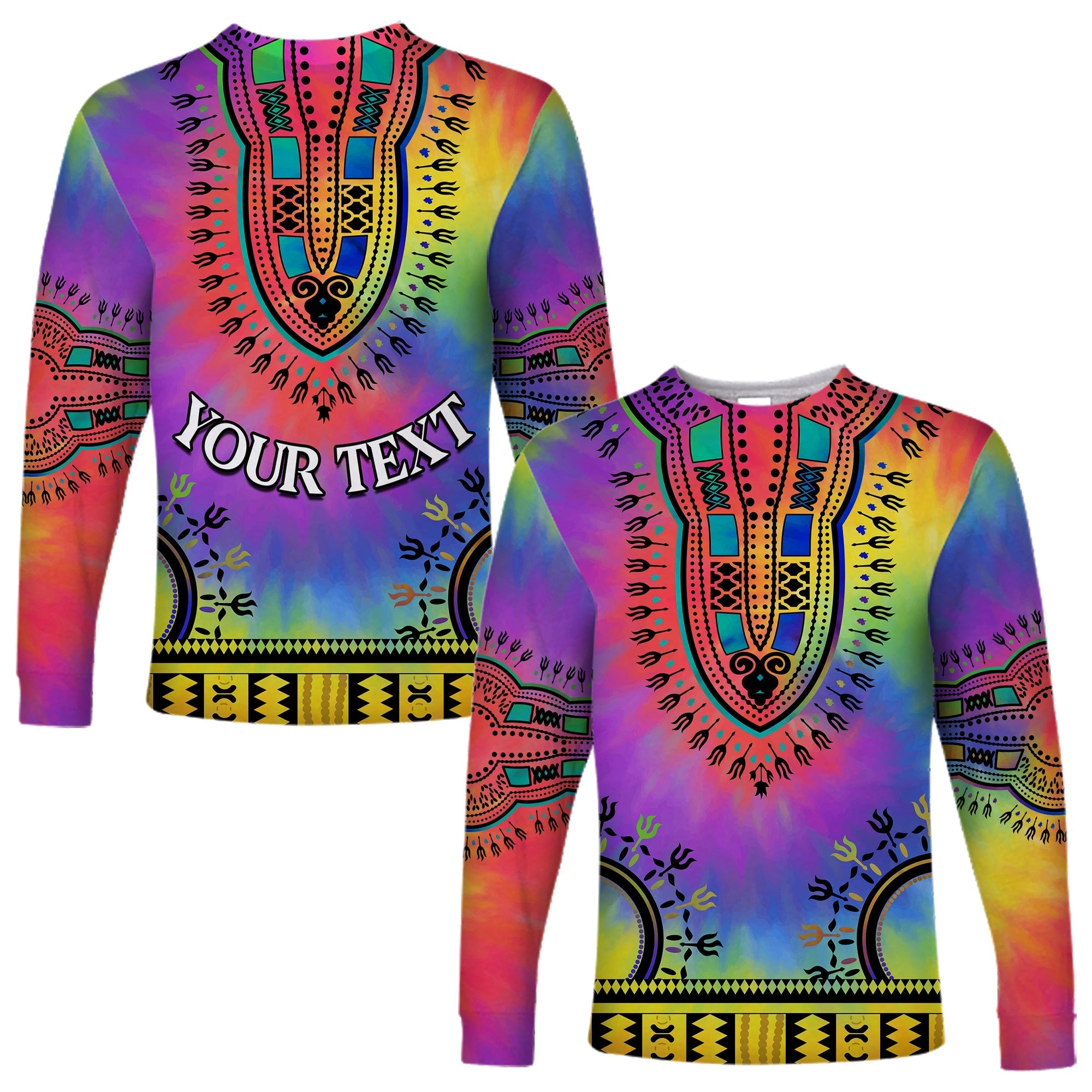 (Custom Personalised) Dashiki Tie Dye Long Sleeve Shirt African Pattern LT13 - Wonder Print Shop