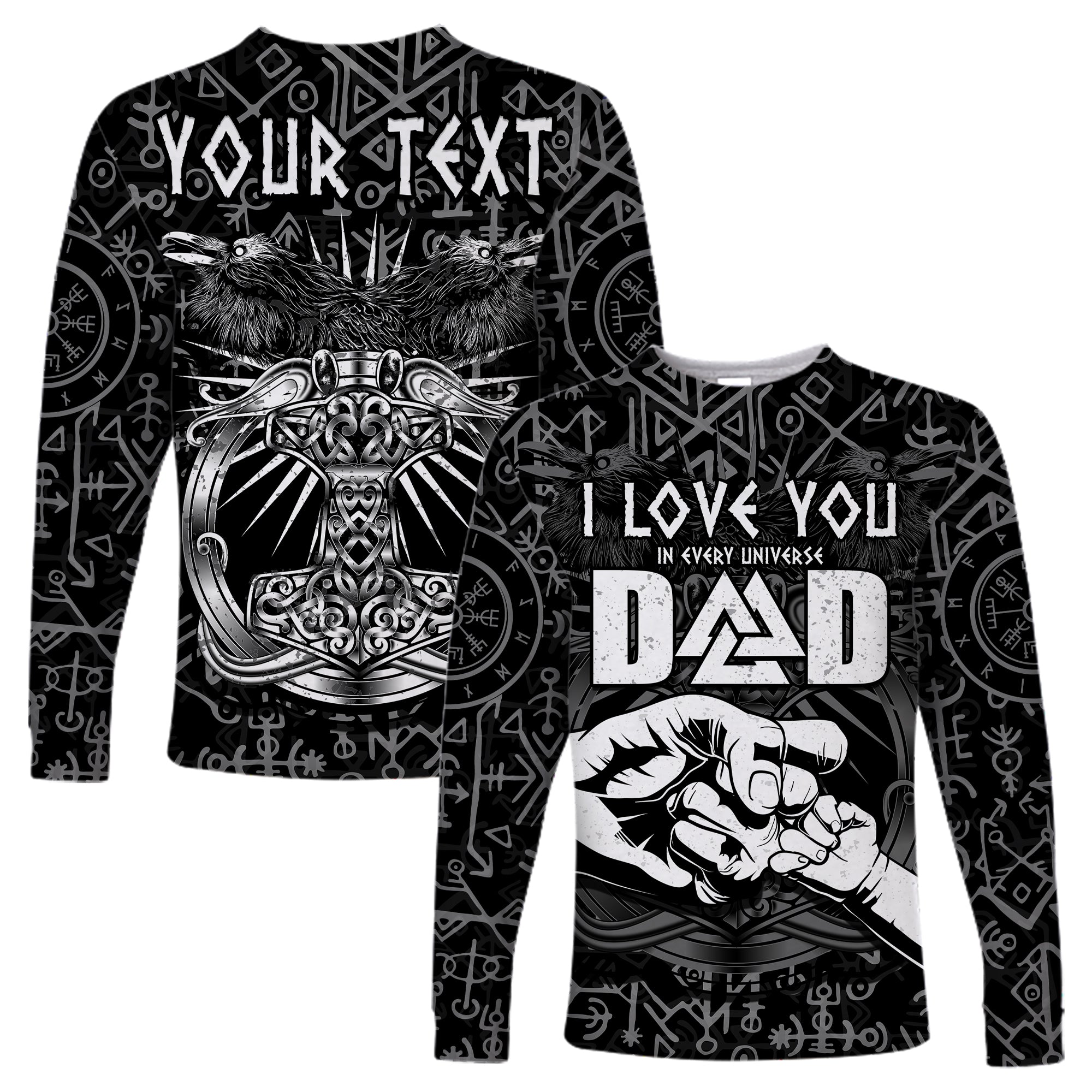 (Custom Personalised) Viking Dad Long Sleeve Shirt Happy Fathers Day Style Runes and Mjolnir LT13 - Wonder Print Shop