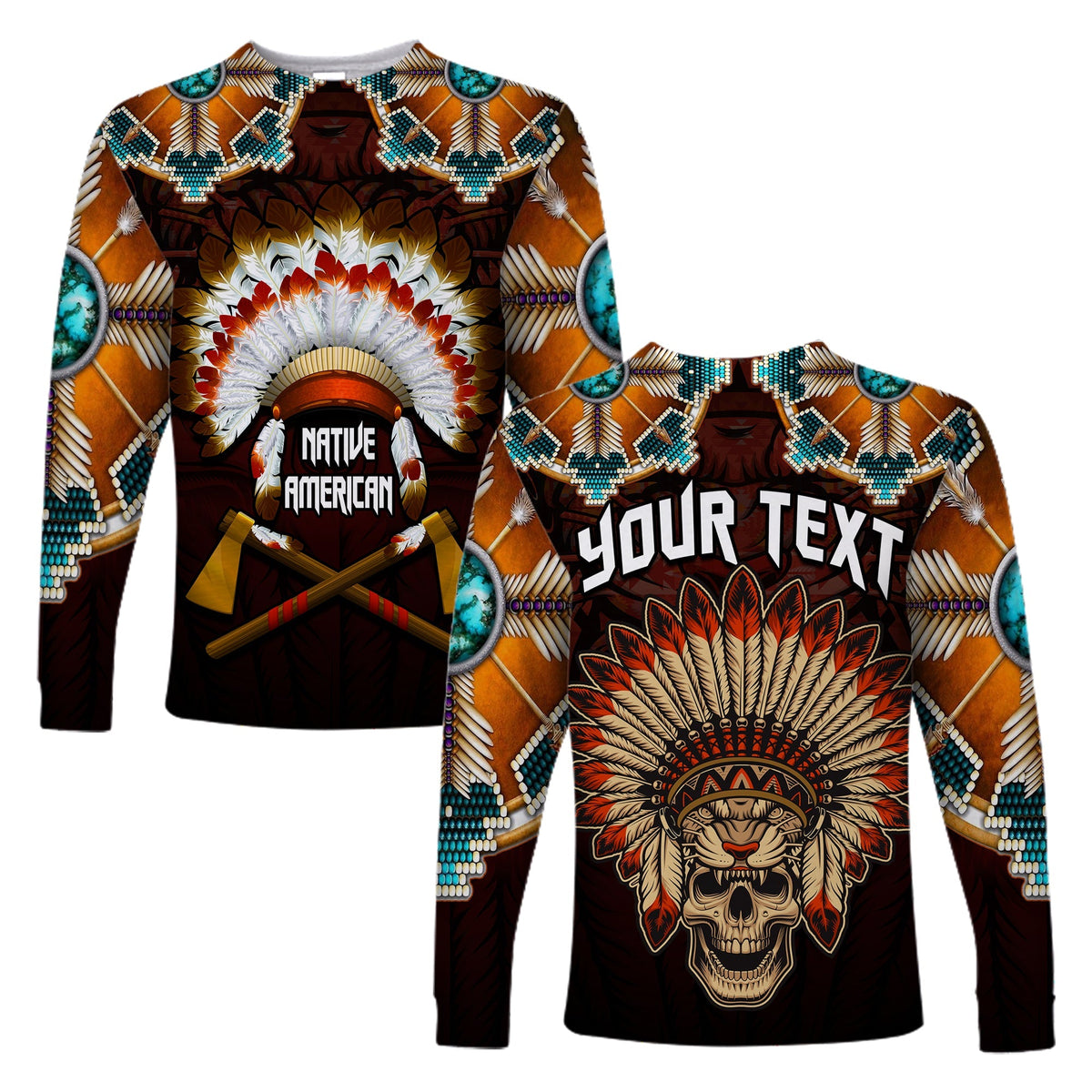 Unisex Langarmshirt mit Totenkopf-Federheaddress-Print