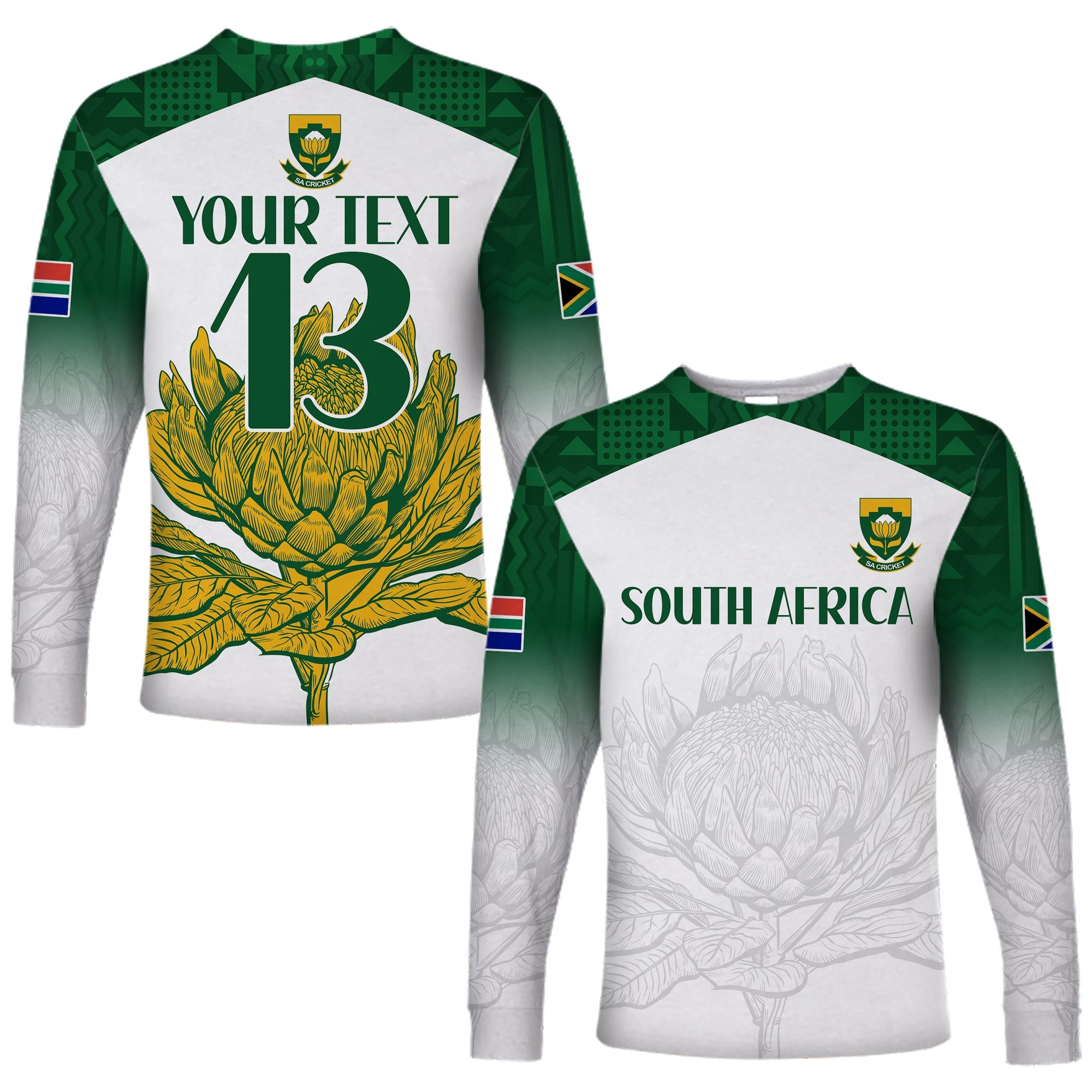 (Custom Text and Number) South Africa Cricket Long Sleeve Shirt Go Proteas Boxing Day Test LT13 - Wonder Print Shop