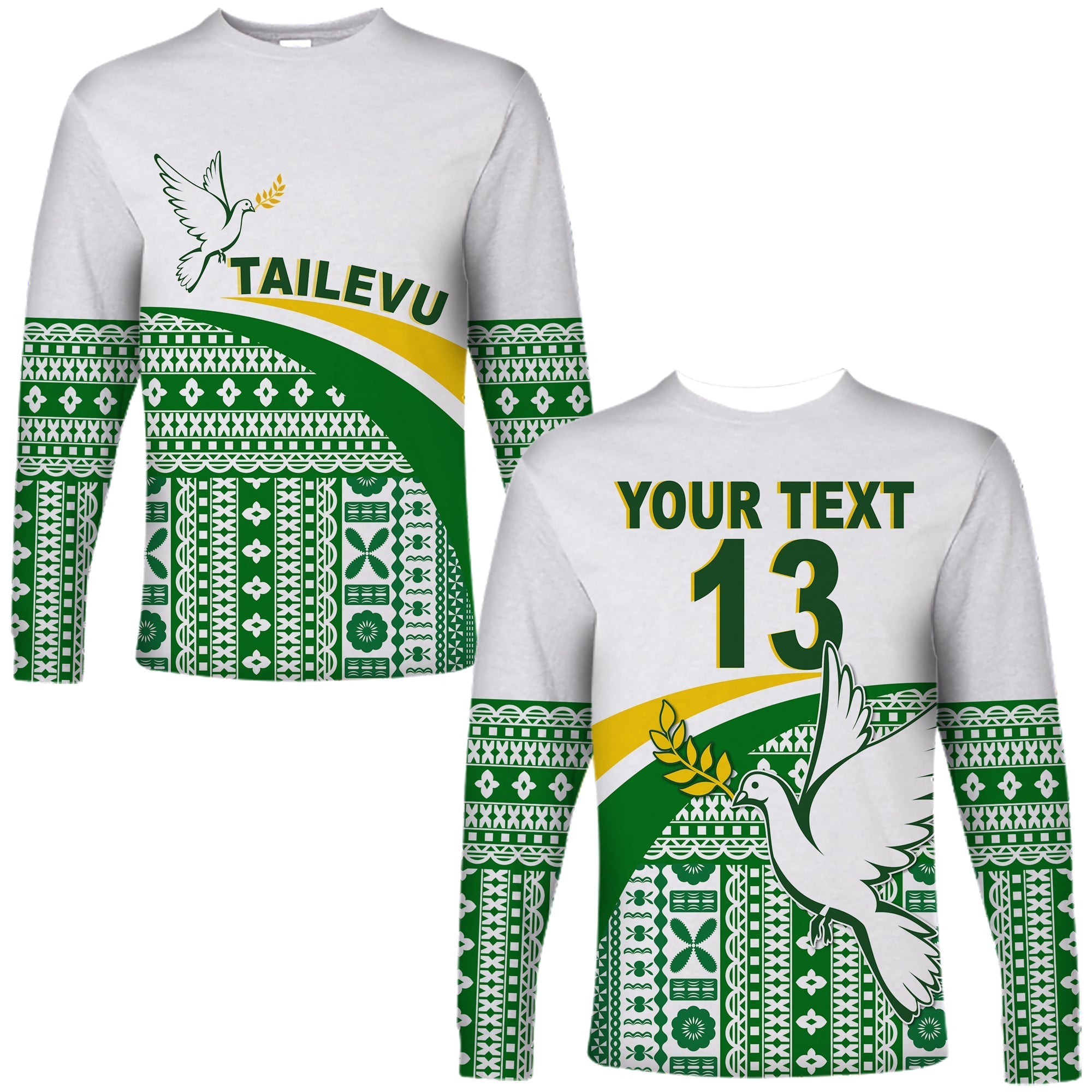 (Custom Text and Number) Tailevu Rugby Long Sleeve Shirt Fiji Rugby Tapa Pattern White LT13 - Wonder Print Shop