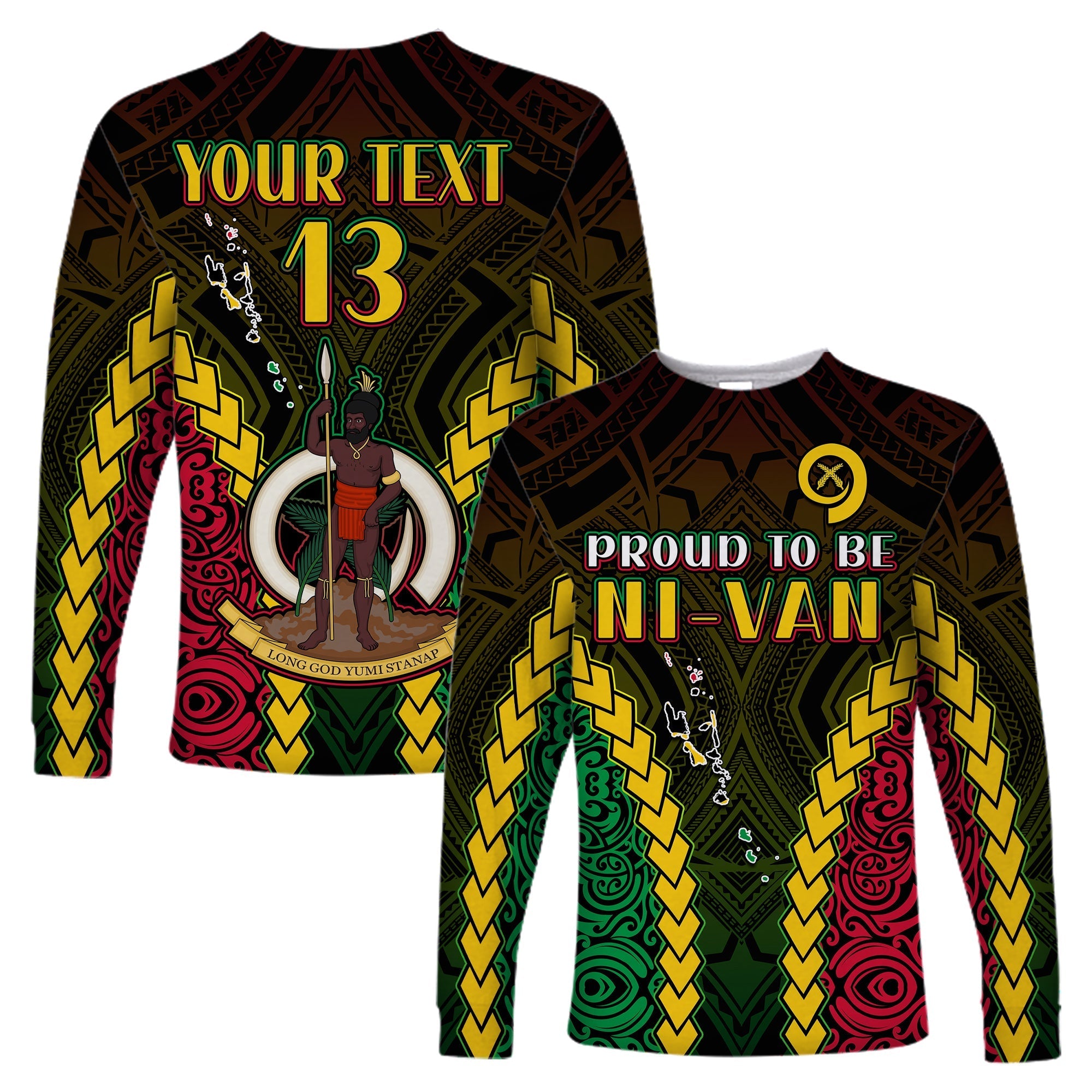 (Custom Text and Number) Vanuatu Indigenous Long Sleeve Shirt Proud To Be Ni-Vanuatu Polynesian Pattern LT13 - Wonder Print Shop