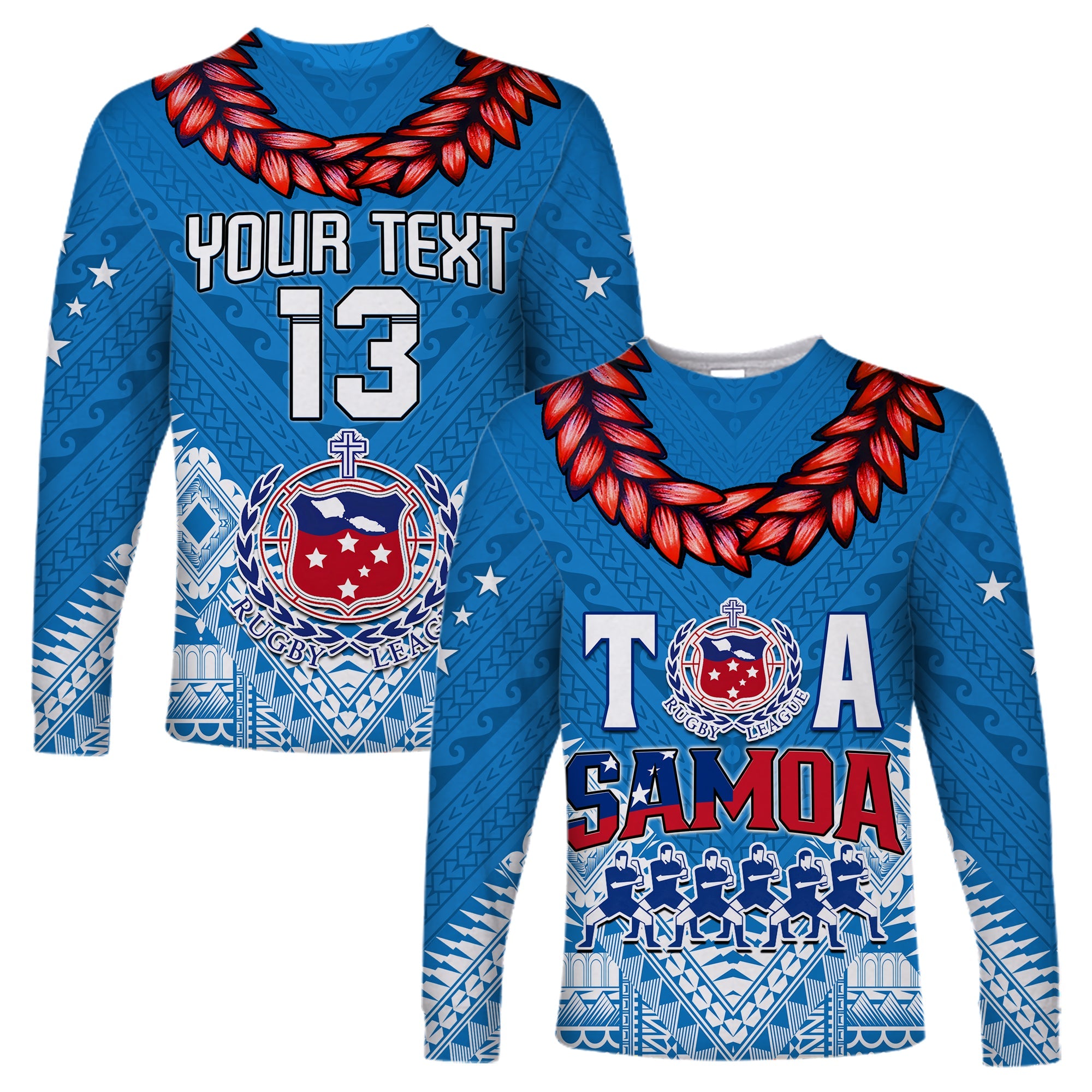 (Custom Text and Number) Toa Samoa Rugby Long Sleeve Shirt Manu Siva Tau Style Ulafala LT13 - Wonder Print Shop