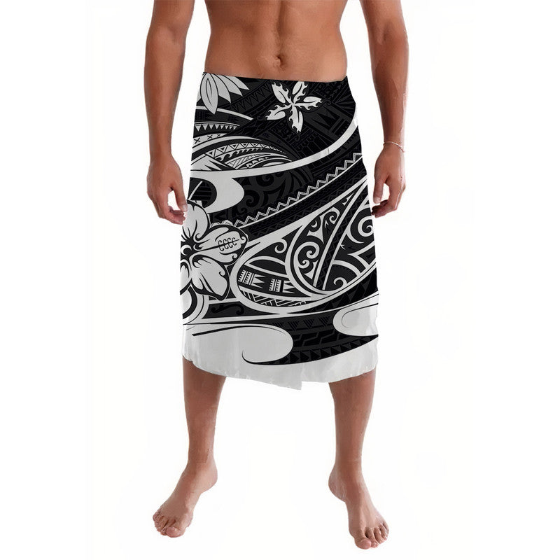 Polynesian tribal lavalava wrap skirt, black with white abstract pattern