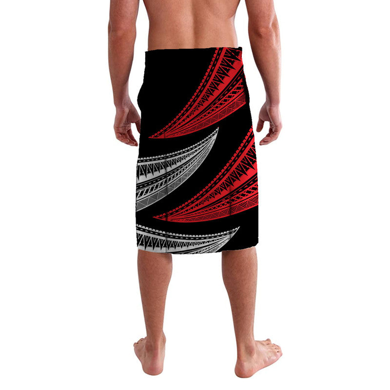 Black lavalava skirt with red and white wave stripes in diagonal bands