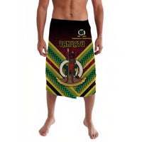 Red lavalava sarong skirt with green/yellow Vanuatu crest and independence graphic