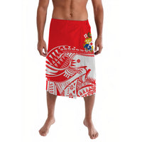 Youthful lavalava skirt, red with white tribal print and red top panel