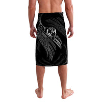 Black wrap lavalava showing full tribal pattern and central emblem on front