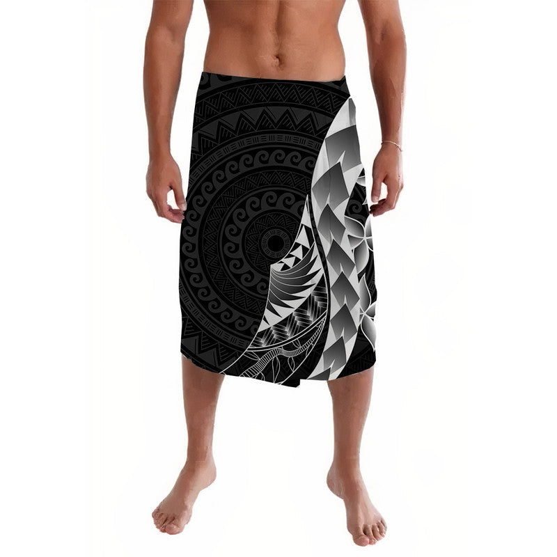 Black-and-white Polynesian lavalava wrap skirt, geometric circular pattern