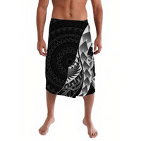 Black-and-white Polynesian lavalava wrap skirt, geometric circular pattern