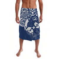 Bright blue Tonga lavalava with Polynesian cross and crest graphic, LT8