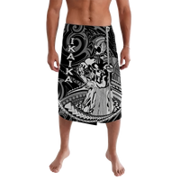 Hawaii Ikaika Warrior lavalava in black with bold grayscale tribal print, elastic waist