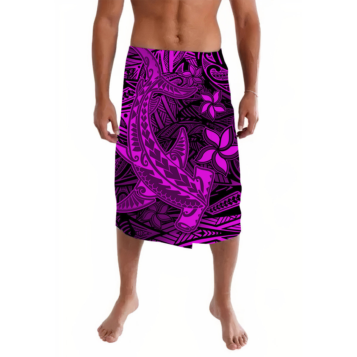Pink tribal print sarong wrap with shark and floral motifs