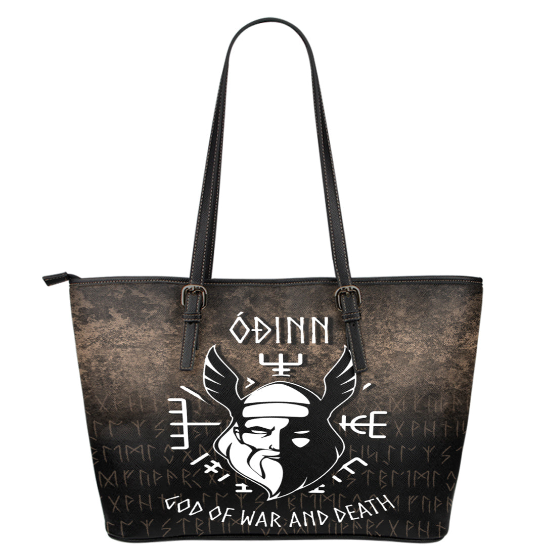 Wonder Print Shop Leather Tote - Odin God Of War and Death Leather Tote RLT12 - Wonder Print Shop