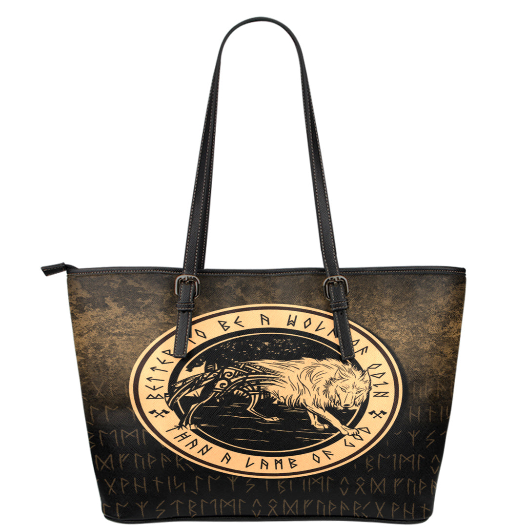 Wonder Print Shop Leather Tote - Wolf Of Odin - Gold Version Leather Tote RLT12 - Wonder Print Shop