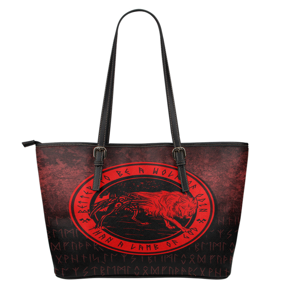 Wonder Print Shop Leather Tote - Wolf Of Odin - Red Version Leather Tote RLT12 - Wonder Print Shop