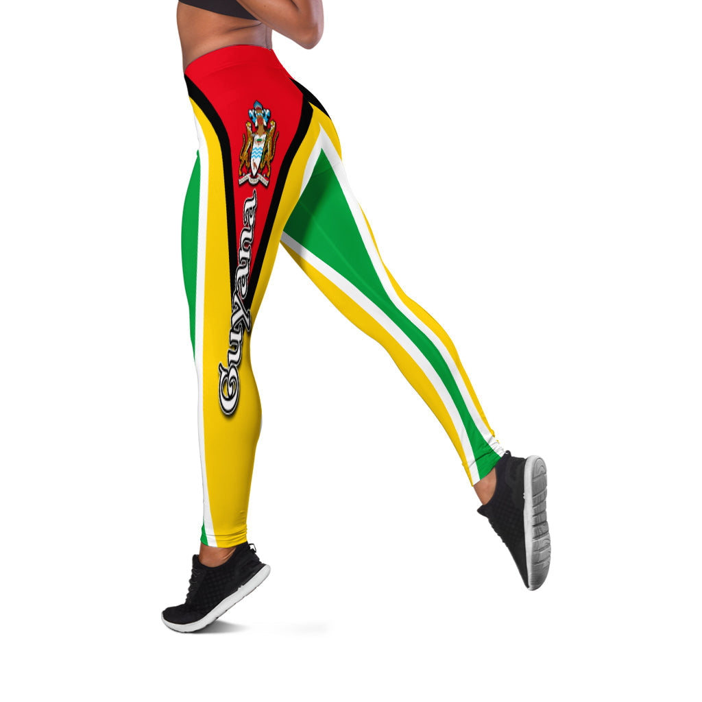 Guyana flag leggings with green, yellow, red stripes and black edging