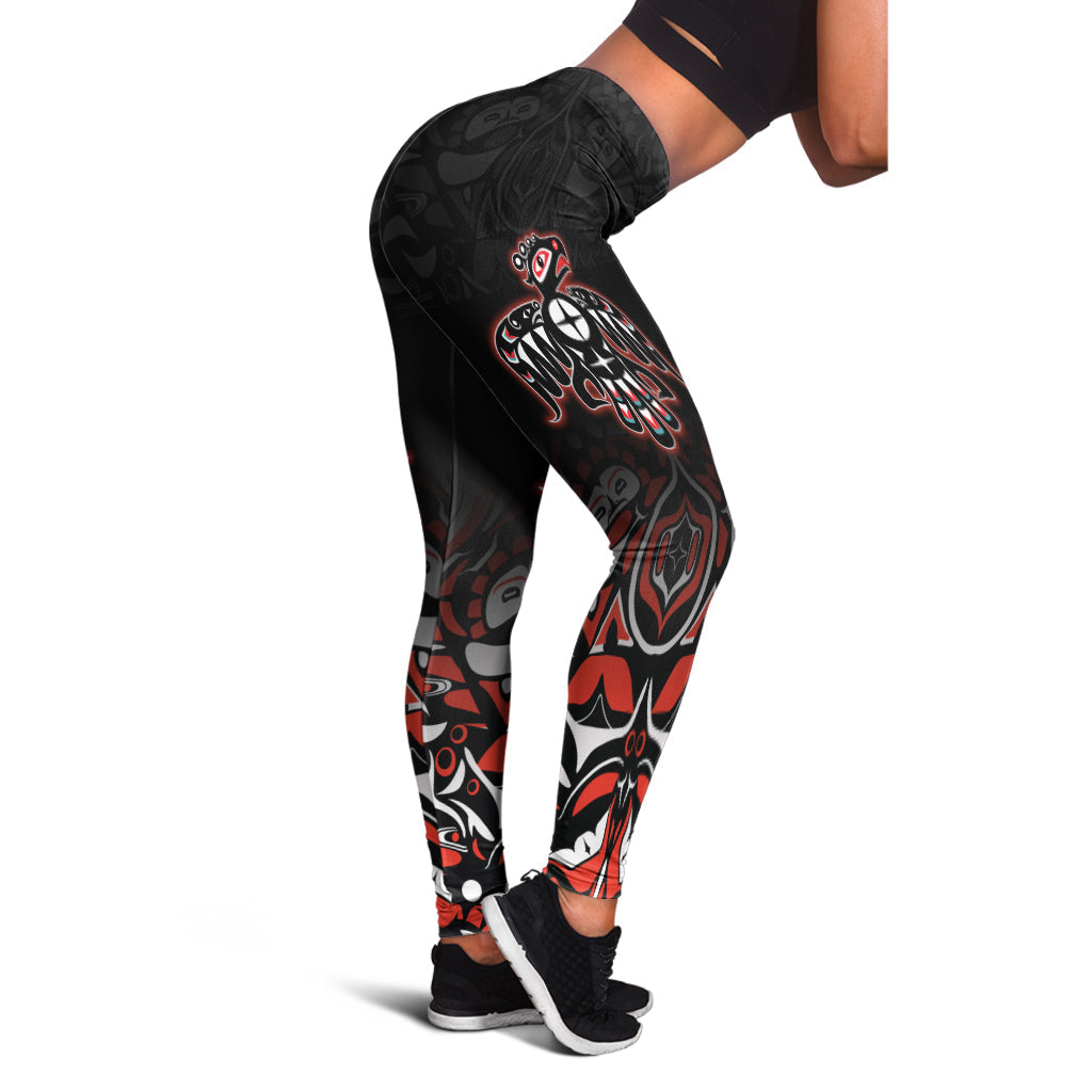 Canada Haida leggings in black with red-and-white thunderbird graphic on the thigh