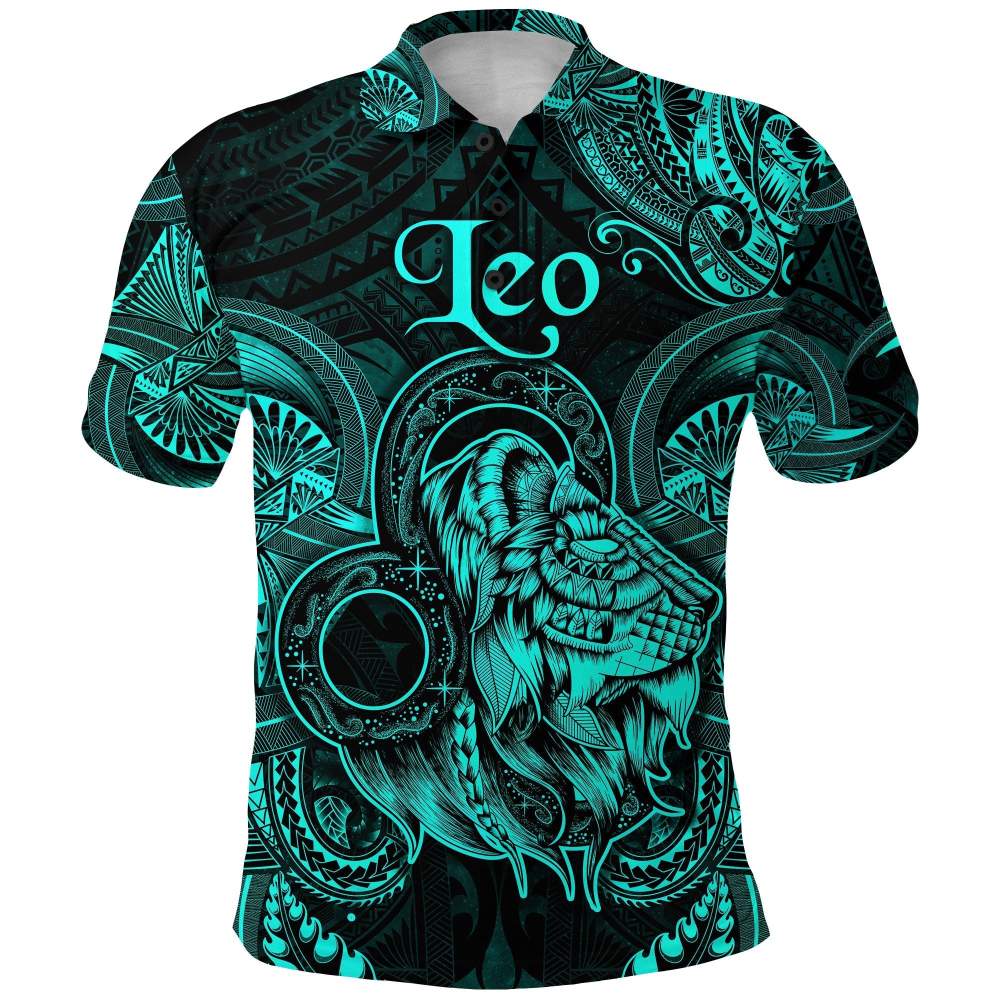 Leo Zodiac Polynesian Polo Shirt Unique Style Turquoise LT8 - Wonder Print Shop