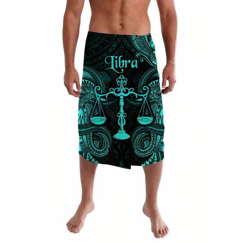 Turquoise and dark green Polynesian lavalava skirt with Libra scale and ornate print