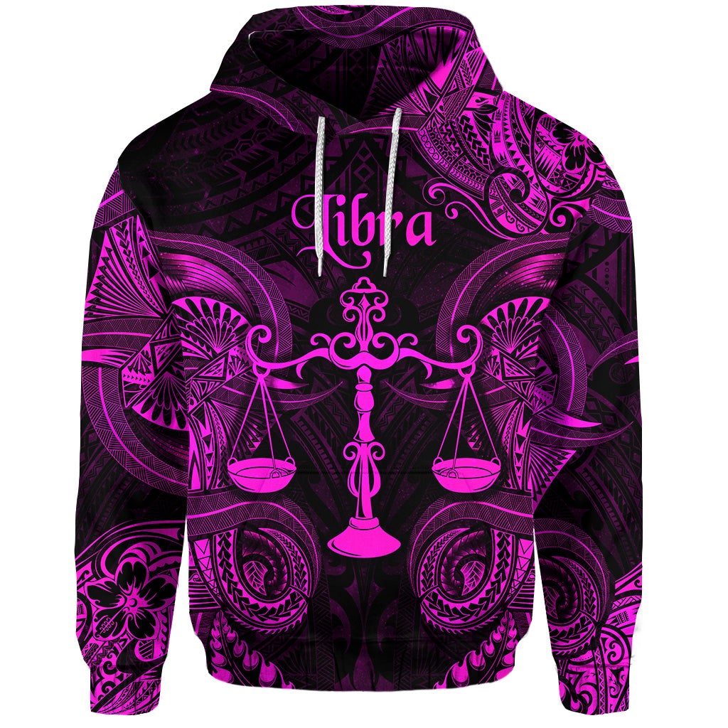 Custom Libra Zodiac Polynesian Hoodie Unique Style Pink LT8 - Wonder Print Shop