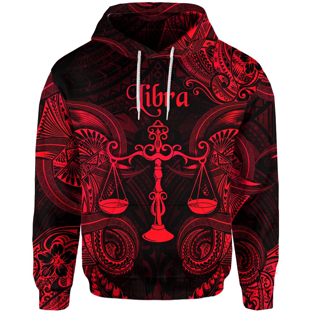 Custom Libra Zodiac Polynesian Hoodie Unique Style Red LT8 - Wonder Print Shop