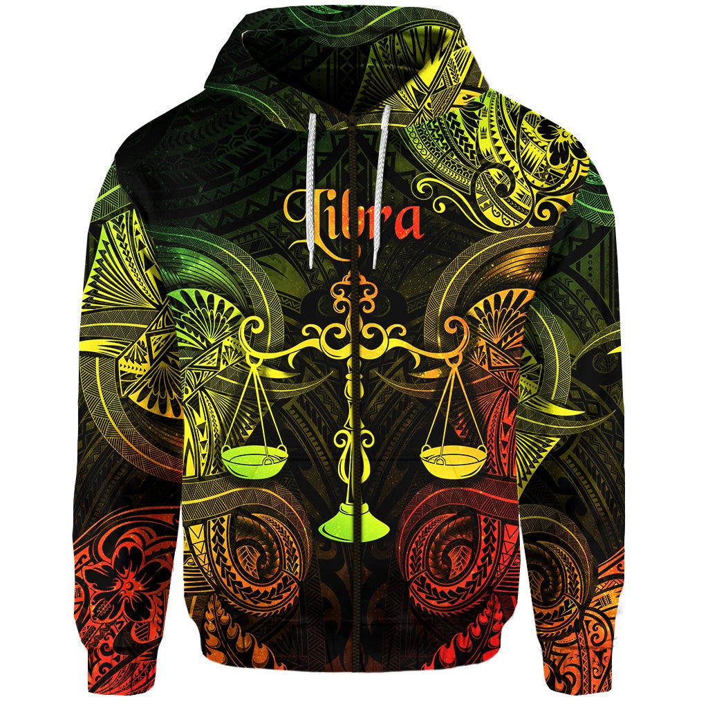 Custom Libra Zodiac Polynesian Zip Hoodie Unique Style Reggae LT8 - Wonder Print Shop