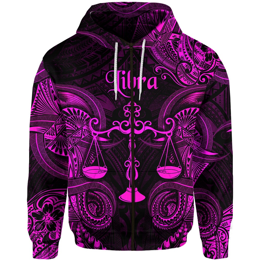 Custom Libra Zodiac Polynesian Zip Hoodie Unique Style Pink LT8 - Wonder Print Shop