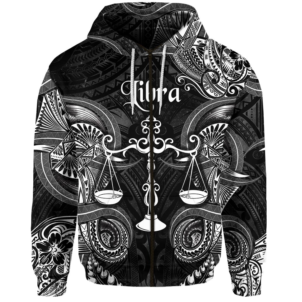 Custom Libra Zodiac Polynesian Zip Hoodie Unique Style Black LT8 - Wonder Print Shop