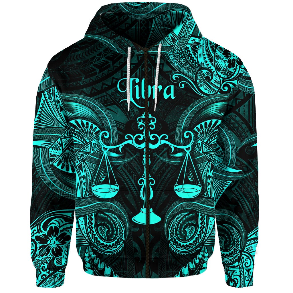 Custom Libra Zodiac Polynesian Zip Hoodie Unique Style Turquoise LT8 - Wonder Print Shop