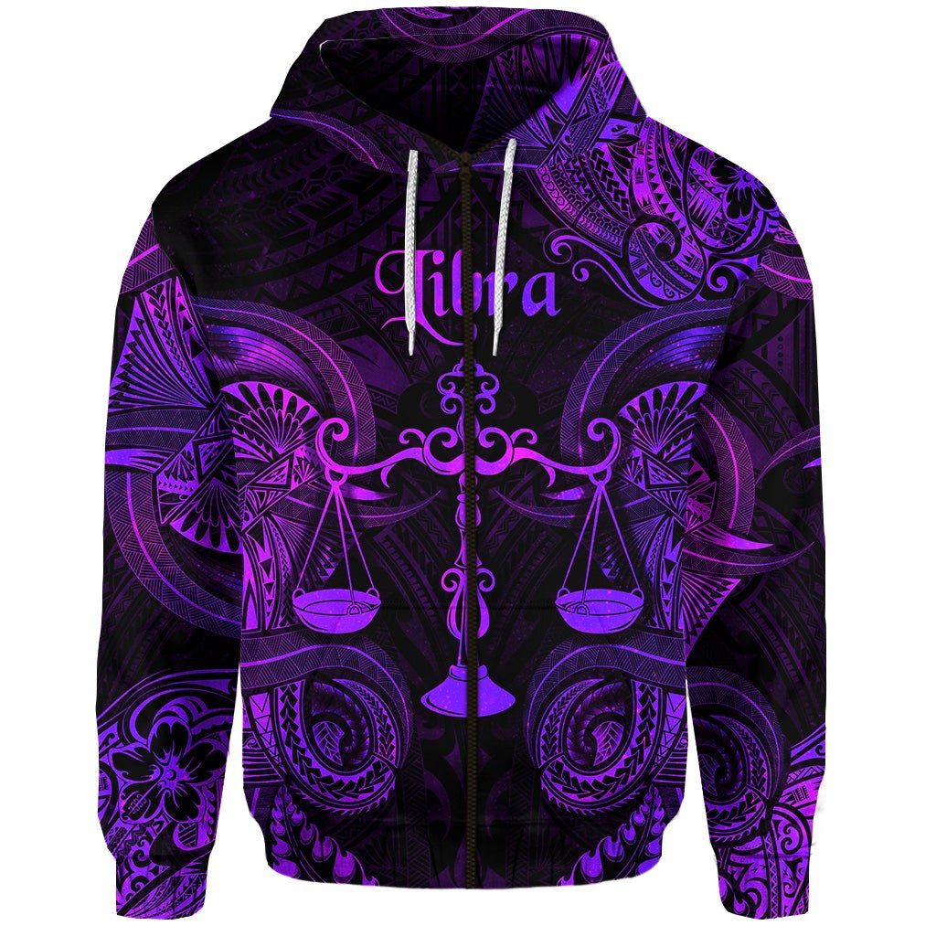 Custom Libra Zodiac Polynesian Zip Hoodie Unique Style Purple LT8 - Wonder Print Shop