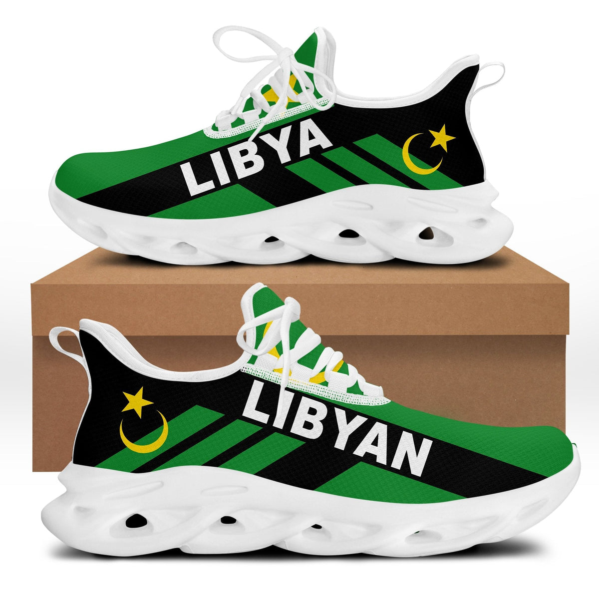 Libya stripe clunky sneakers, black upper with white sole and green laces