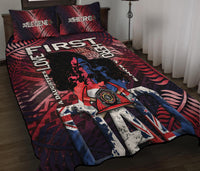 Red firefighter dad quilt bed set with Maori pattern and large central firefighter graphic