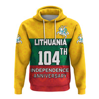 Yellow pullover hoodie, Lithuania 104 TH Independence Anniversary text and crest
