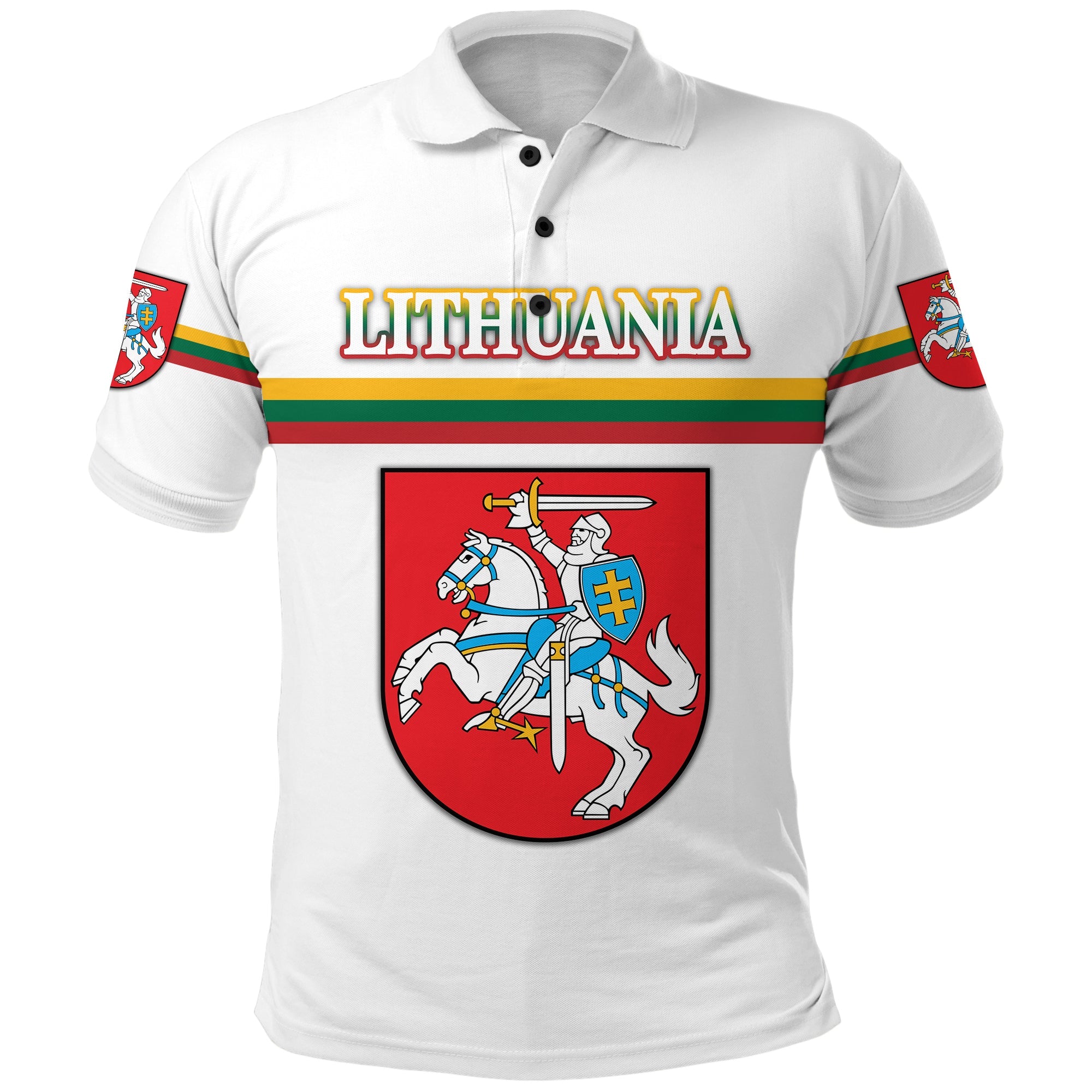 Custom Lithuania Polo Shirt Coat Of Arms Lietuva Flag Style White LT8 - Wonder Print Shop