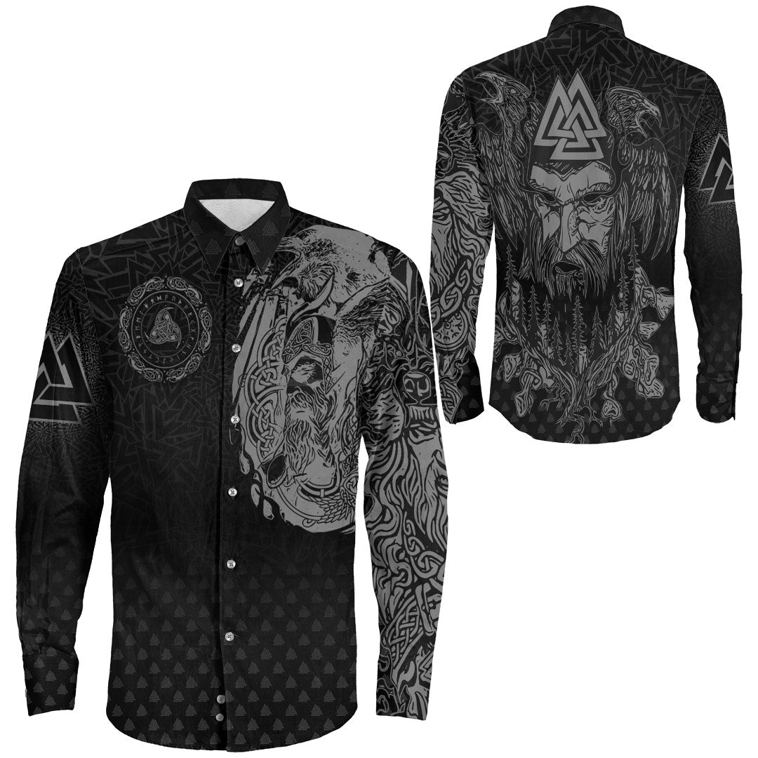 Viking Clothing Viking Odin Raven Tattoo Style Special Version Long Sleeve Button Shirt RLT12 - Wonder Print Shop