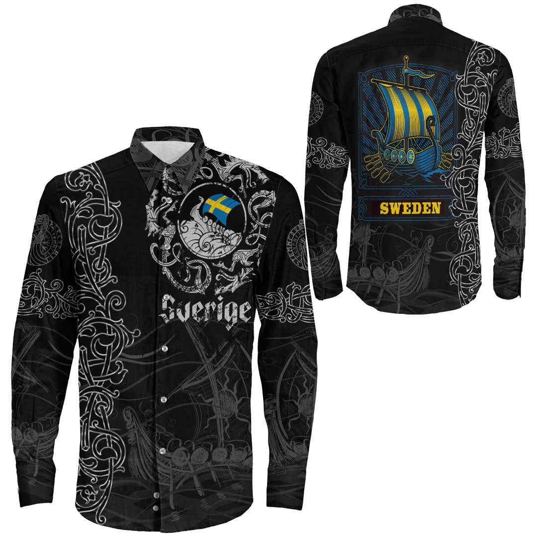 Viking Clothing Viking Drakkar Sweden Warship Long Sleeve Button Shirt RLT12 - Wonder Print Shop