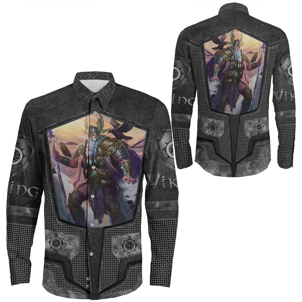 Viking Clothing Armor 3D Style Viking Odin Long Sleeve Button Shirt RLT12 - Wonder Print Shop