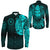 Viking Clothing Viking Odin Raven Tattoo Style Cyan Version Long Sleeve Button Shirt RLT12 - Wonder Print Shop