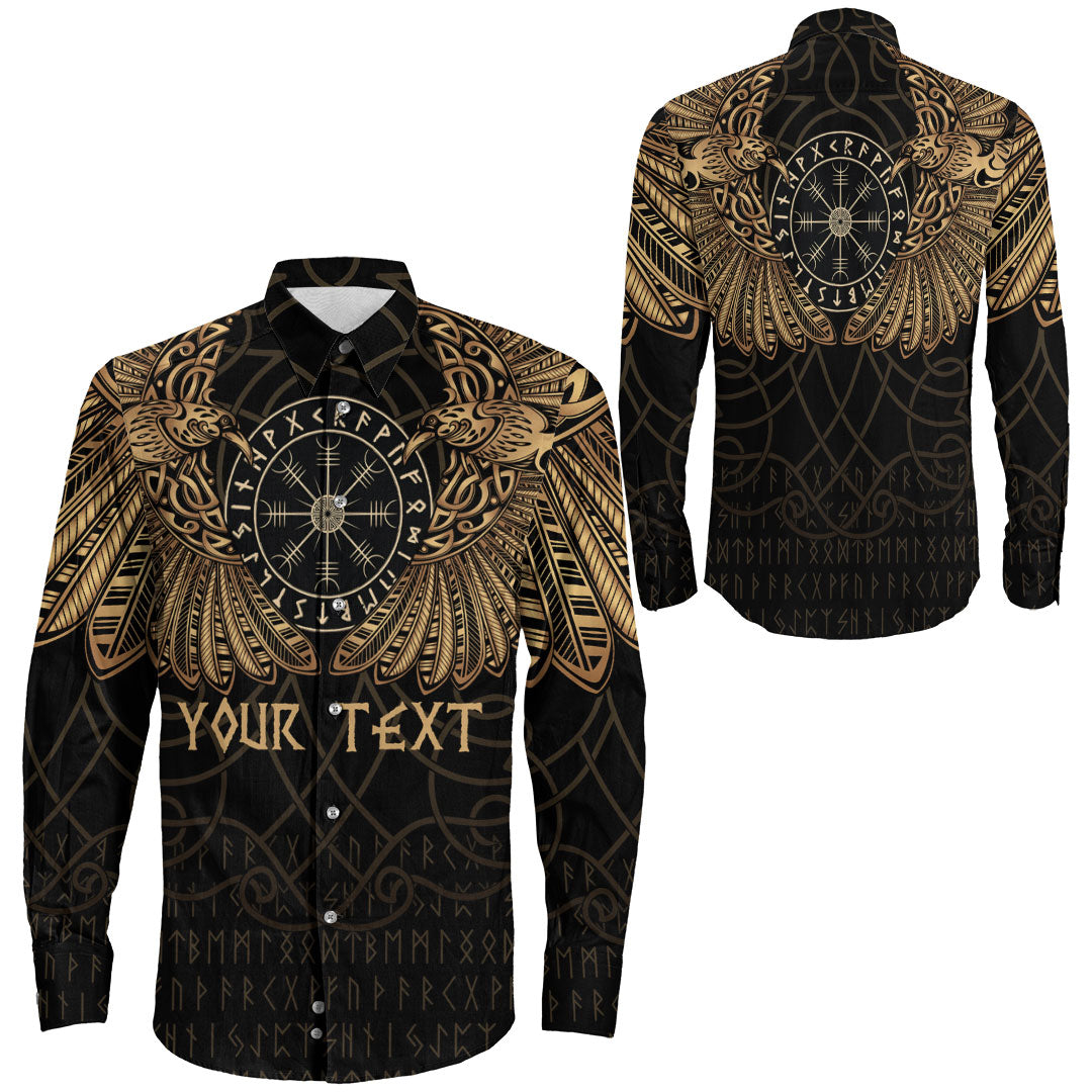 Viking Clothing Viking Odin's Celtic Ravens Gold Version Long Sleeve Button Shirt RLT12 - Wonder Print Shop