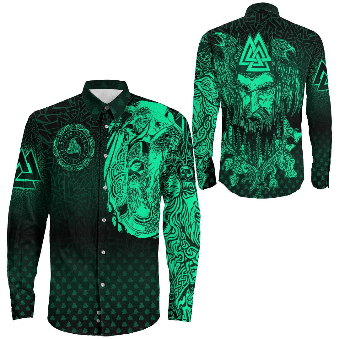 Viking Clothing Viking Odin Raven Tattoo Style Green Version Kimono RLT12 - Wonder Print Shop