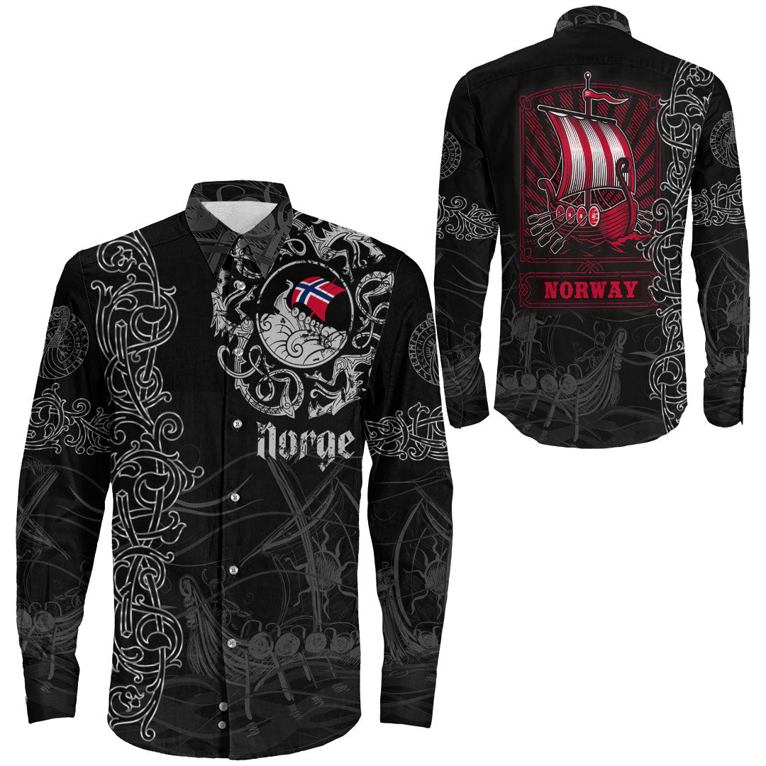 Viking Clothing Viking Drakkar Norway Warship Long Sleeve Button Shirt RLT12 - Wonder Print Shop