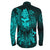 Viking Clothing Viking Odin Raven Tattoo Style Cyan Version Long Sleeve Button Shirt RLT12 - Wonder Print Shop