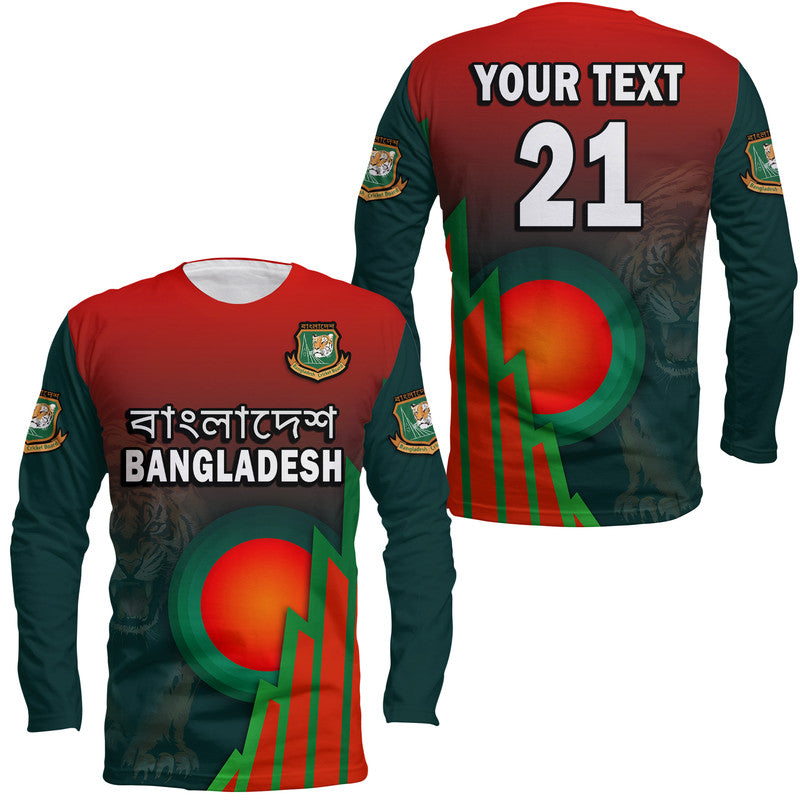 (Custom Personalised) Bangladesh Bangla Tigers Cricket Long Sleeve Shirt Tigers and Bangladesh Flag - Wonder Print Shop