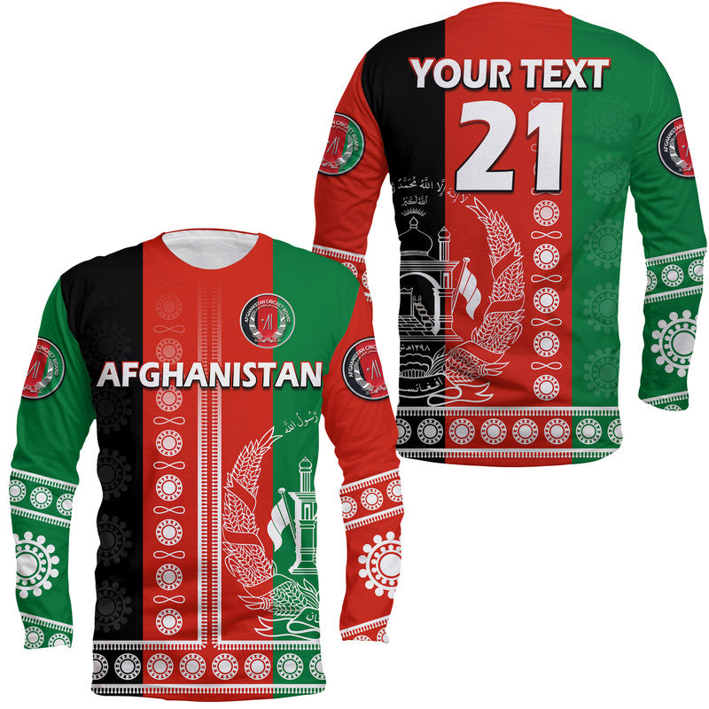 (Custom Text And Number) Afghanistan Men's Cricket Team Afghan Traditional Pattern Long Sleeve Shirt - Wonder Print Shop