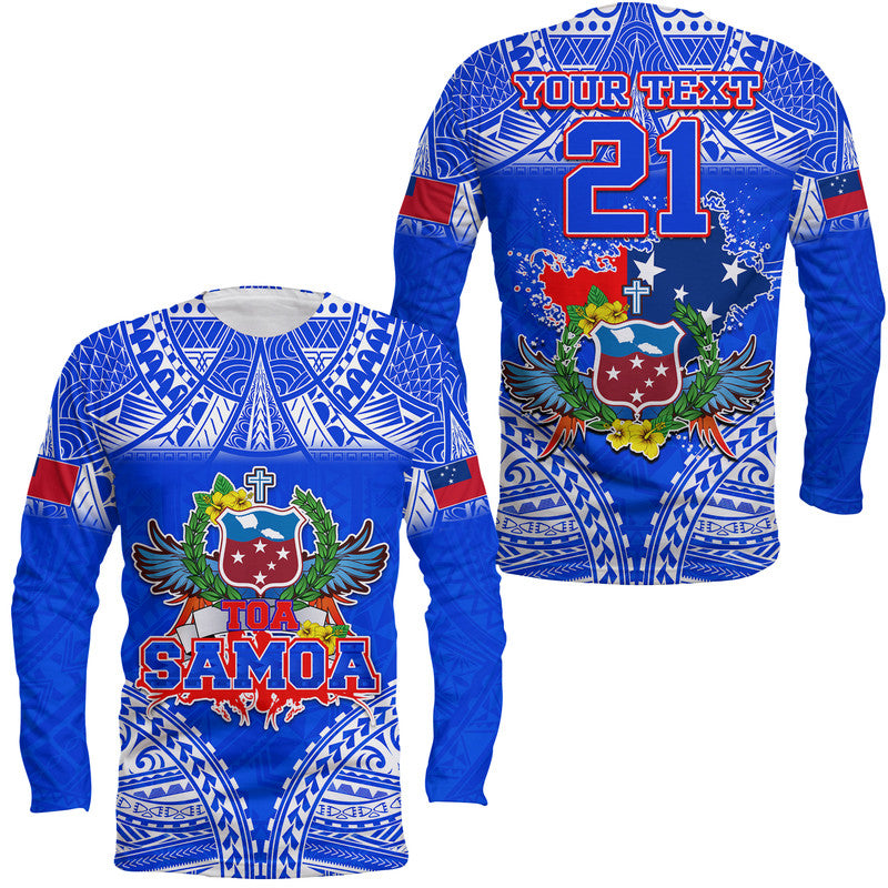 (Custom Personalised) Toa Samoa Polynesian Rugby Long Sleeve Shirt Samoan Flag Blue Color - Wonder Print Shop