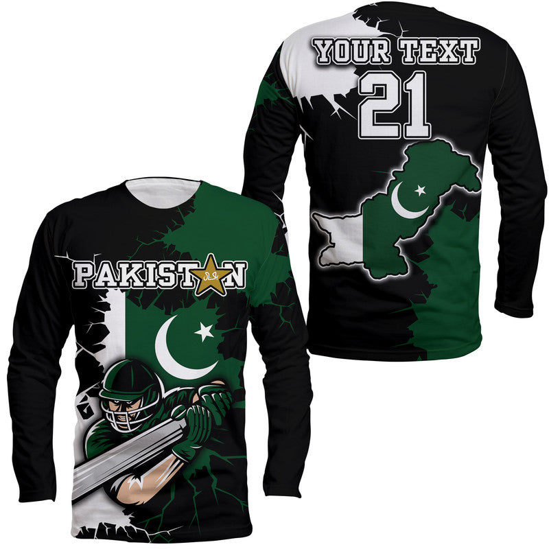 (Custom Personalised) Pakistan Men in Green Cricket Team Long Sleeve Shirt Pakistan Player Flag Style - Wonder Print Shop