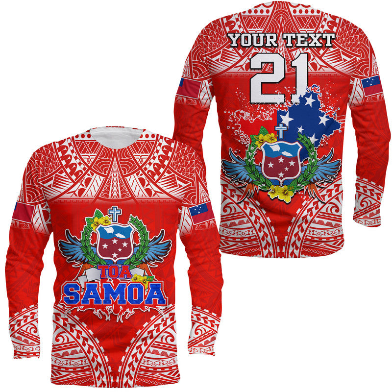 (Custom Personalised) Toa Samoa Polynesian Rugby Long Sleeve Shirt Samoan Flag Red Color - Wonder Print Shop